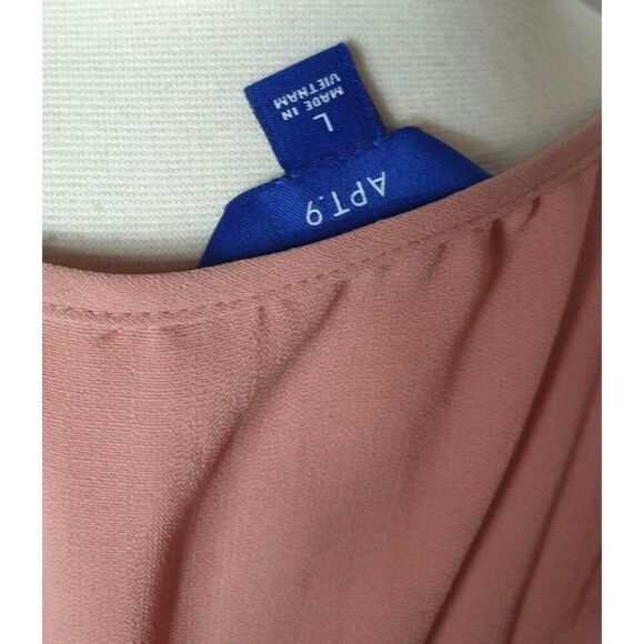 Apt. 9 Womens Y2K Smocked Hem Blouse L Pink Blush V-Neck Button-Front Pleated - Picture 6 of 6